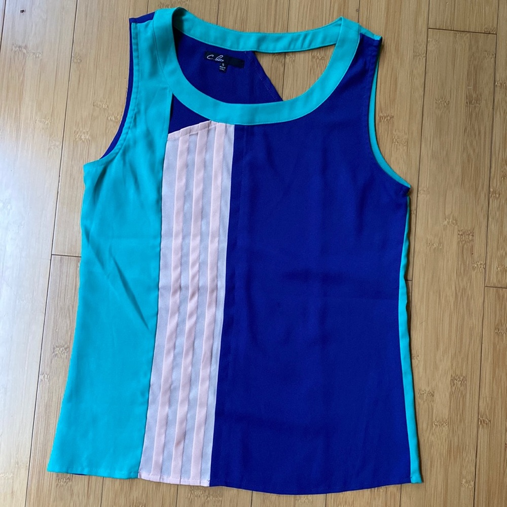 C. Luce Womens Dressy Colorblock Tank top with cut-outs Small